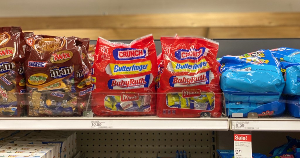 bags of ferrara assorted mini chocolates on shelf at target