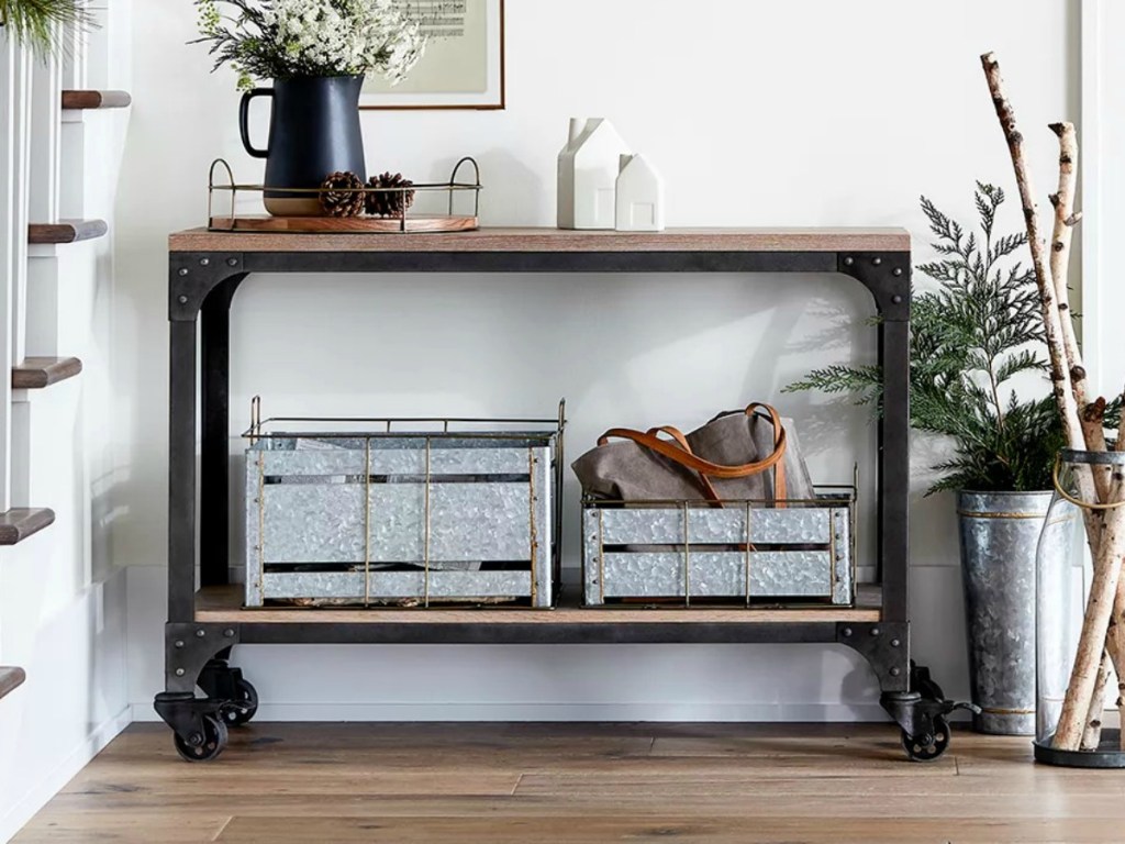 Franklin Console Table with wheels and metal detailing