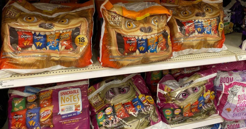 Frito Lay Halloween themed Variety Packs on shelf at Target