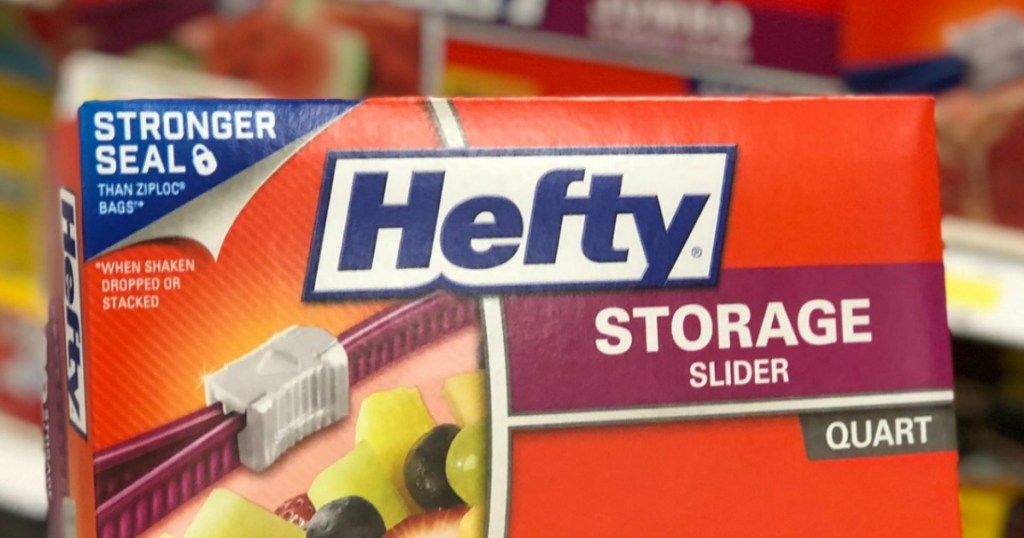 Hefty Quart Size Storage bags in box at the store in front of in-store display