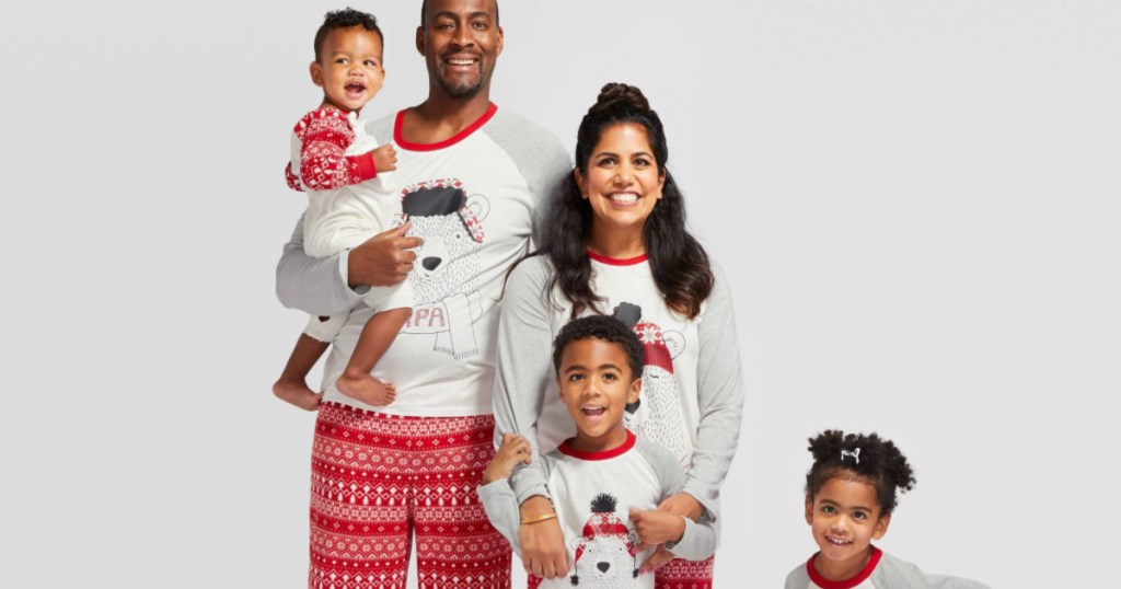 family wearing holiday bear family pajamas collection from target