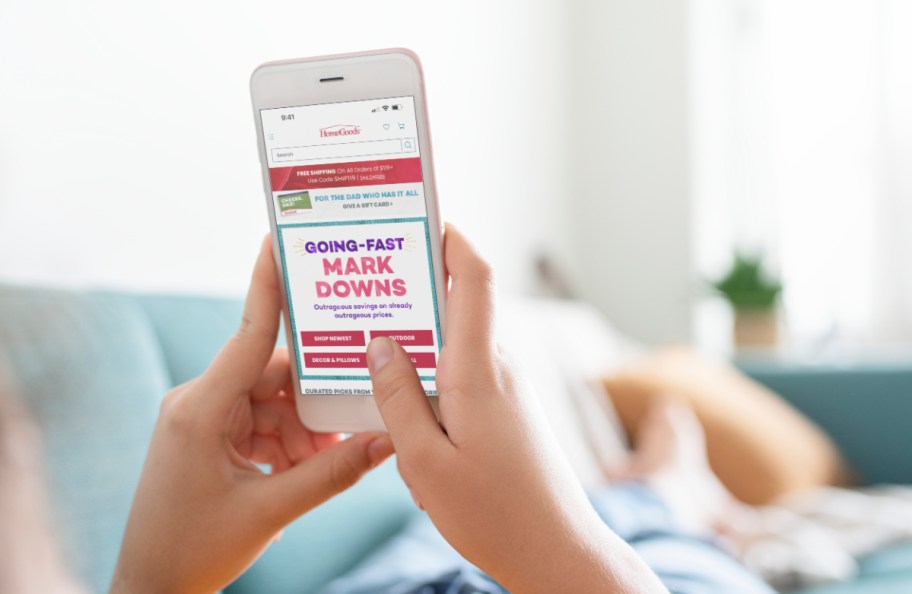 homegoods online shopping shown on an iphone
