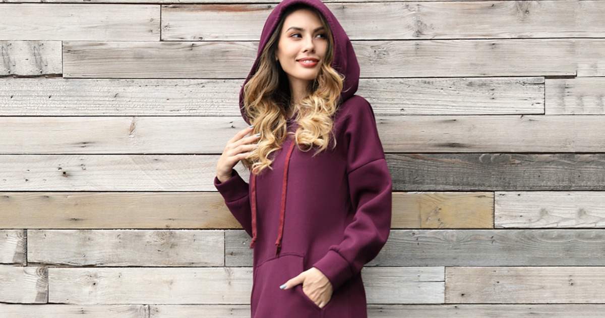 Women's Hooded Sweatshirt Dress Only 