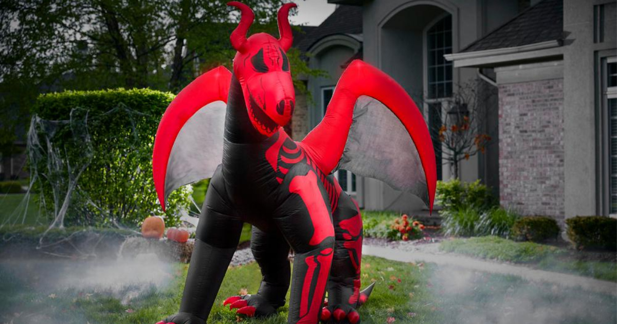 inflatable devil dragon decoration in front of house