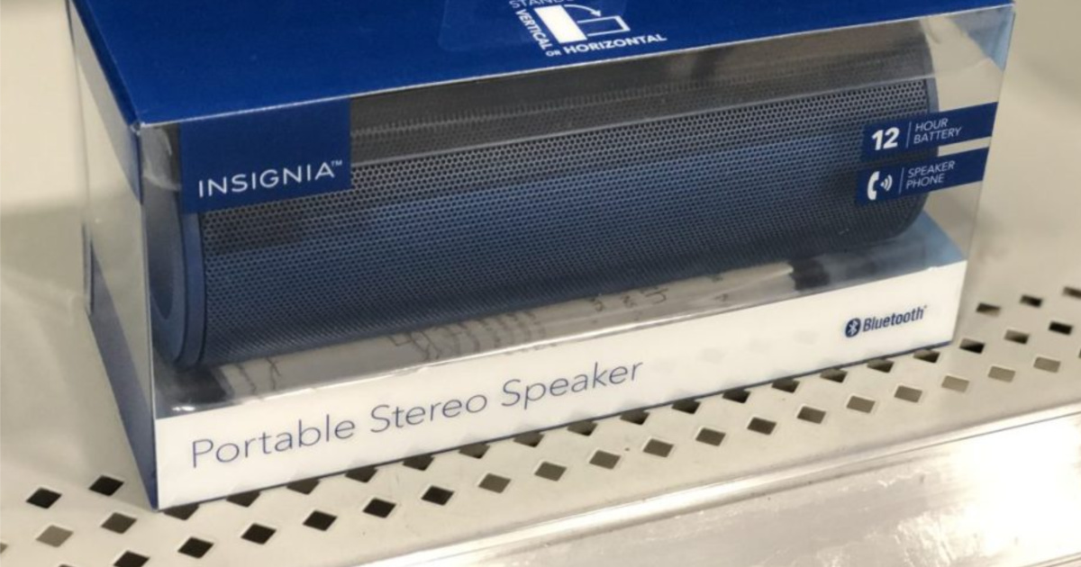 insignia Bluetooth speaker on store shelf
