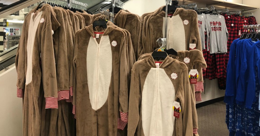 JCPenney Reindeer Pajamas hanging up on a rack at the store