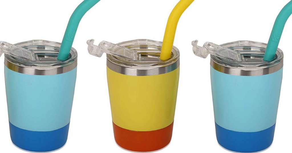 Kichuzl Kids Colorful Stainless Steel Straw Cups with Lids