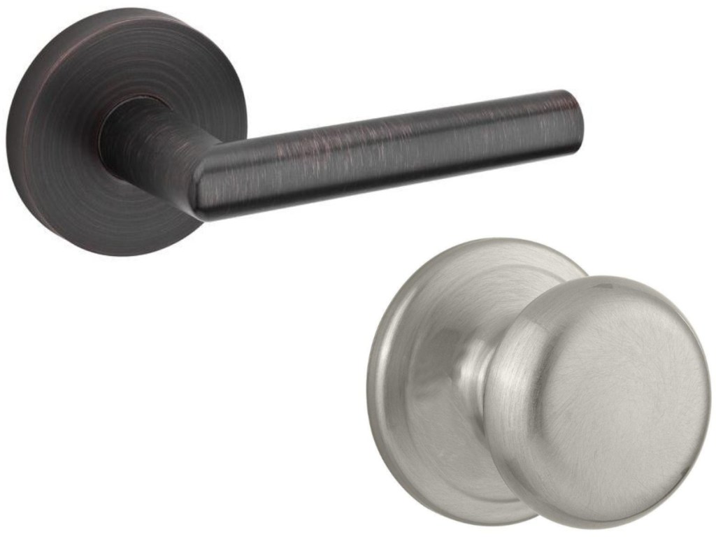 bronze and silver door handles