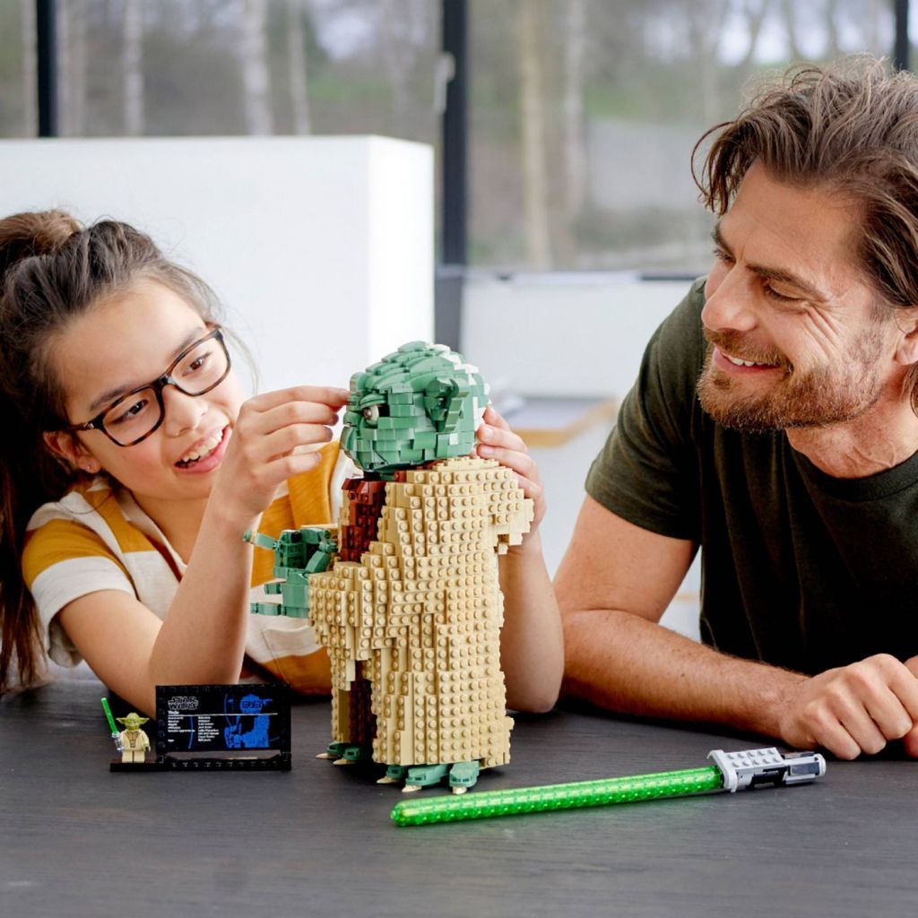 Kids building LEGO Yoda