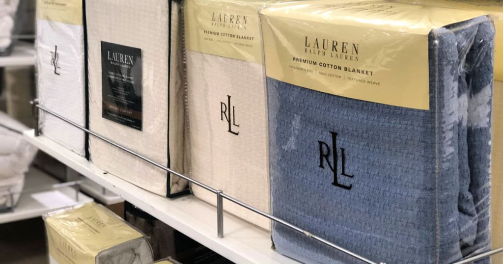 Lauren Ralph Lauren 100% Cotton Blankets display at macy's