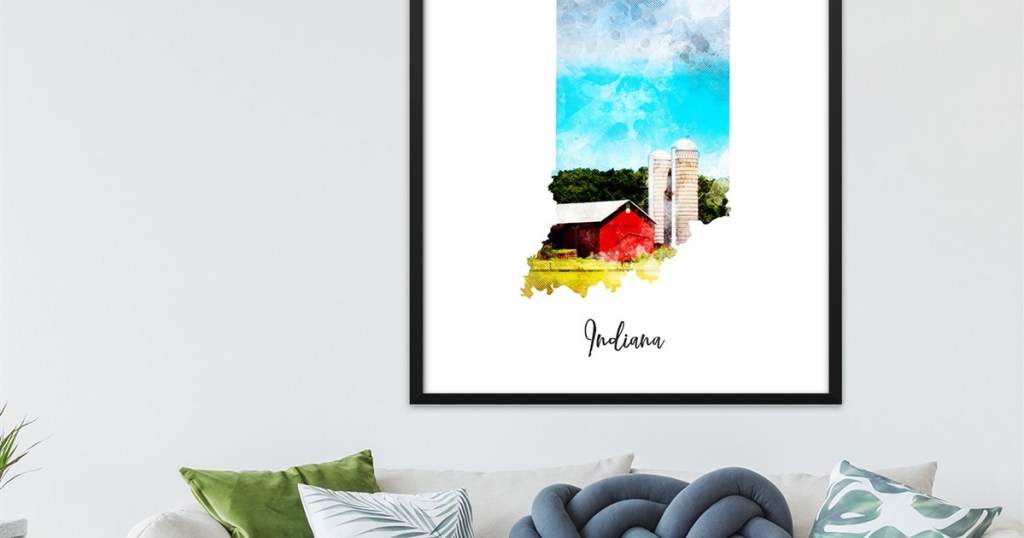 indiana map canvas print in frame on wall