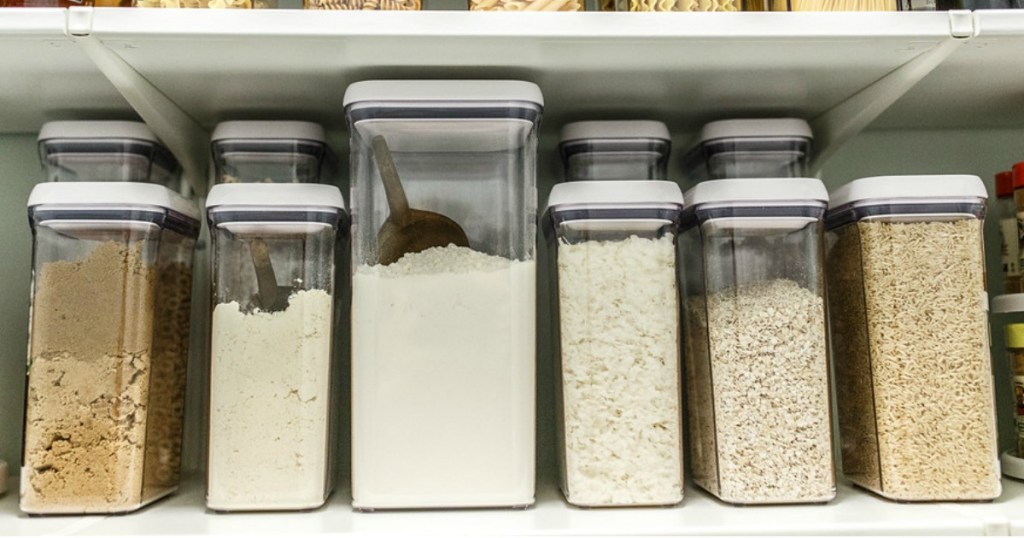 OXO Pop Storage Containers on the shelf in a pantry