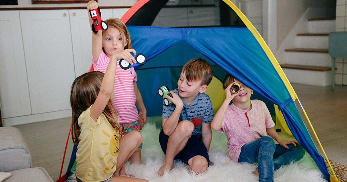 kids playing in tent