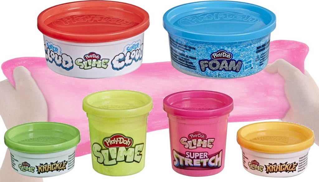 Six count variety pack of Play-doh Slime