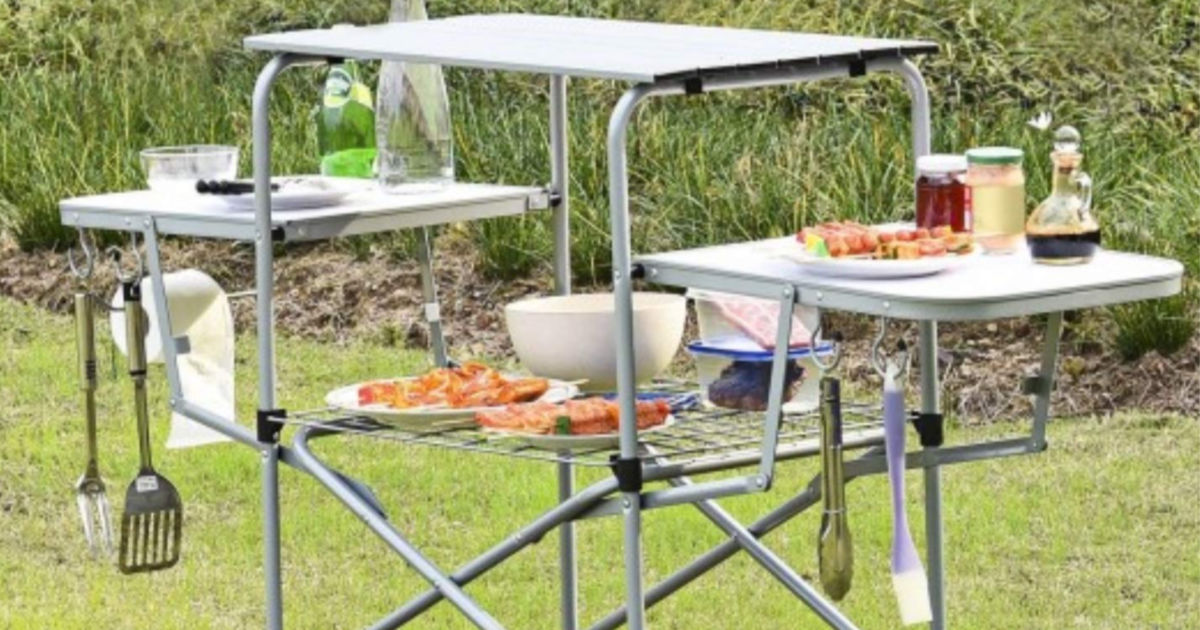 portable grilling camp table kitchen folding steel grill food table