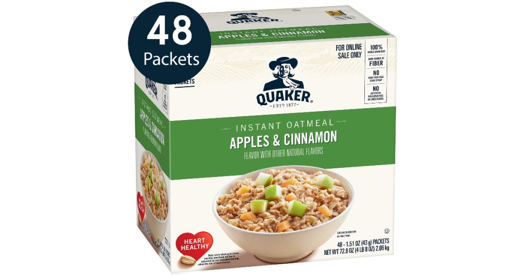 box of quaker apple cinnamon oatmeal packets
