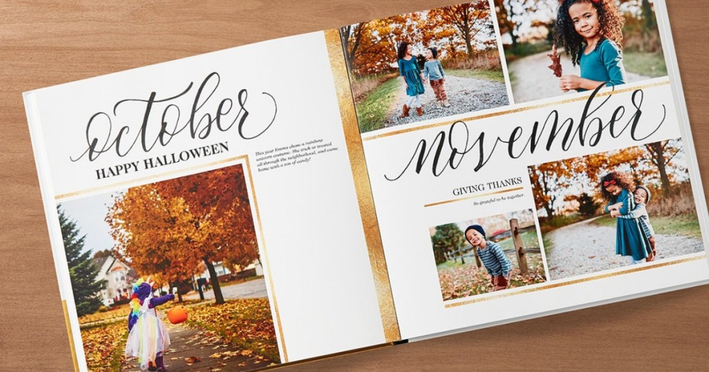 shutterfly photo book with october and november written