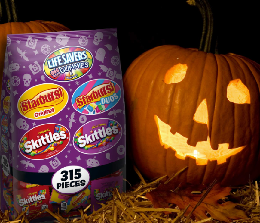 Starburst, Skittles & Life Savers Gummies Halloween Candy Fun Size Variety Mix 315-Count by a pumpkin