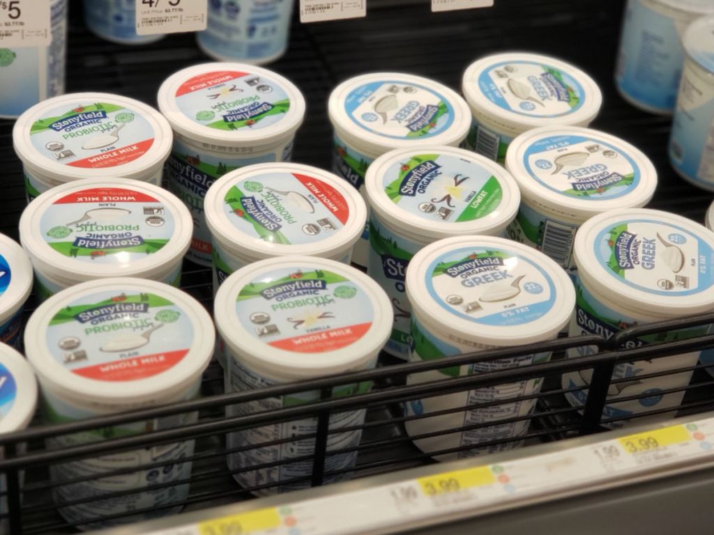 Stonyfield Yogurt in cooler at target