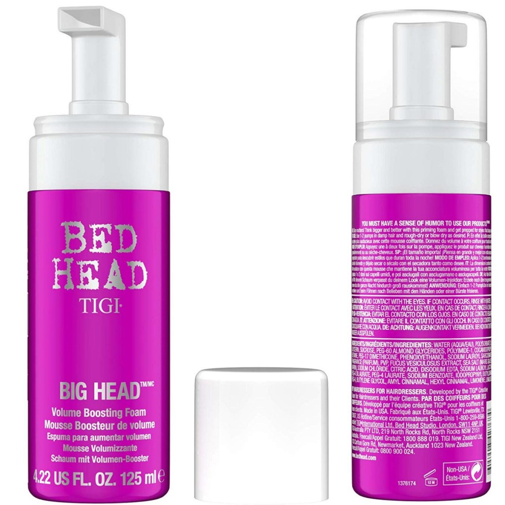 TIGI Bed Head Big Volume Boosting Foam at two angles with cap off