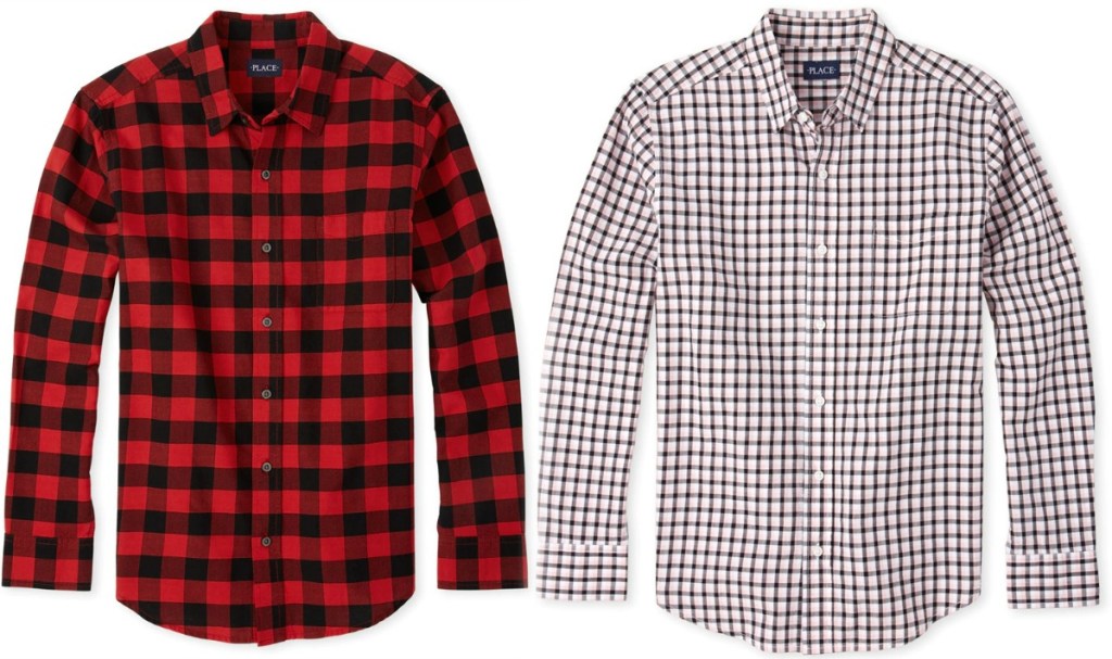Two styles of men's dress shirts in holiday flannel