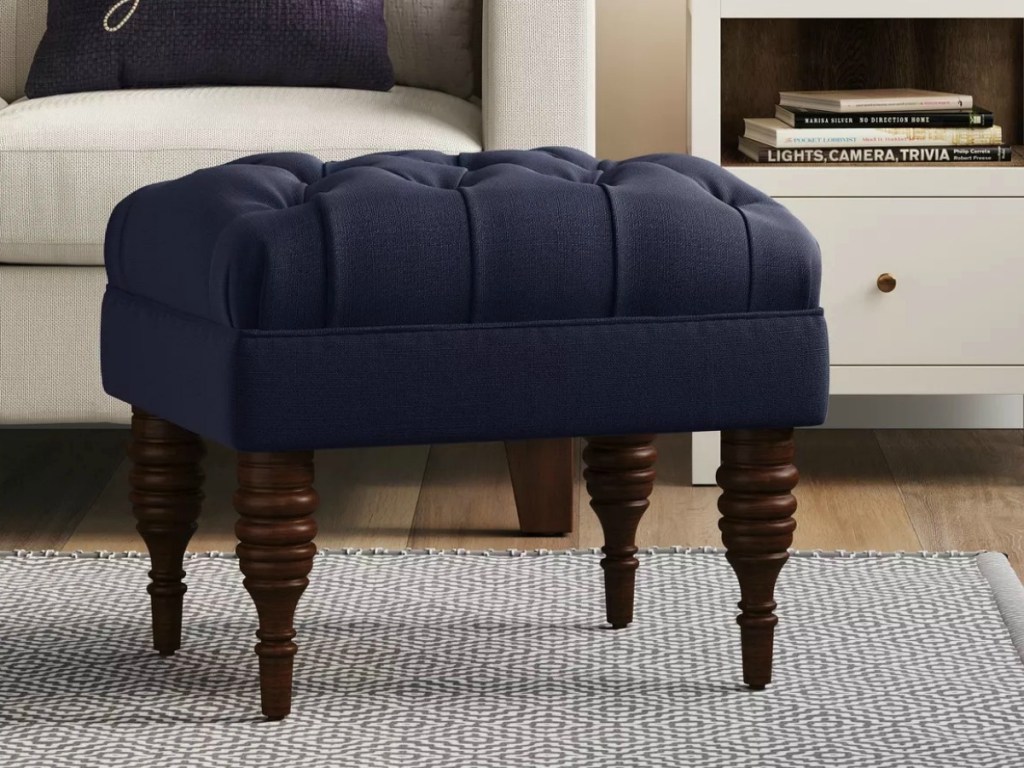 Threshold Small Tufted Ottoman in navy blue