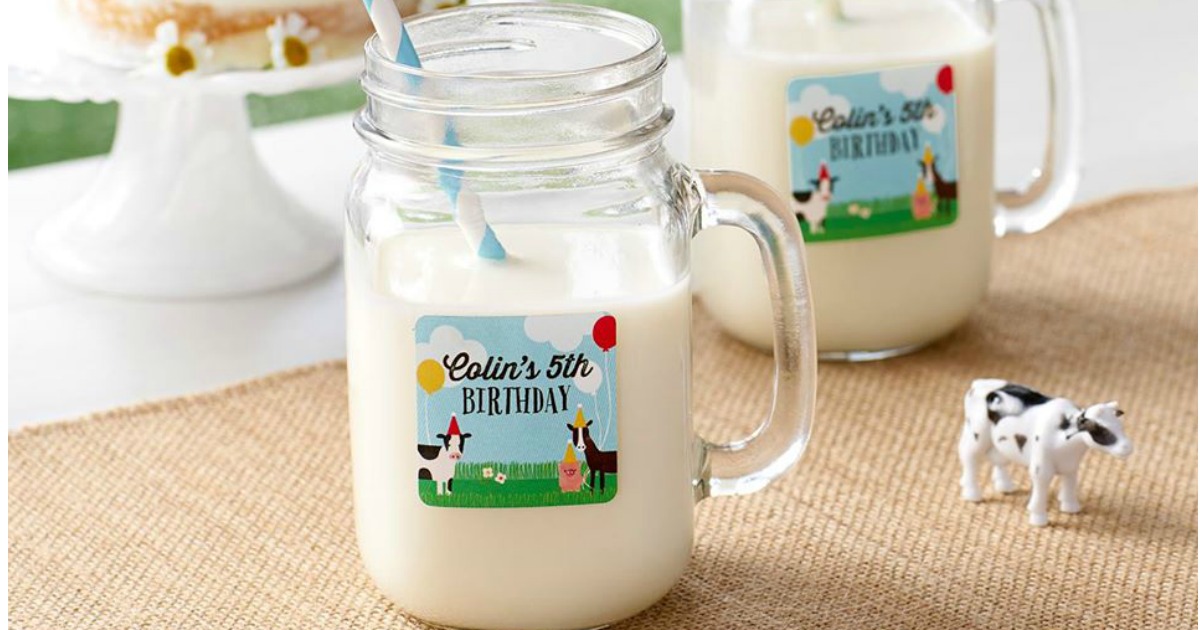gift tag with cows on it on a mason jar glass