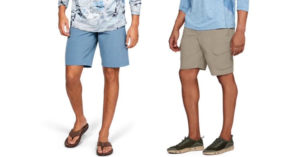 two men wearing under armour shorts