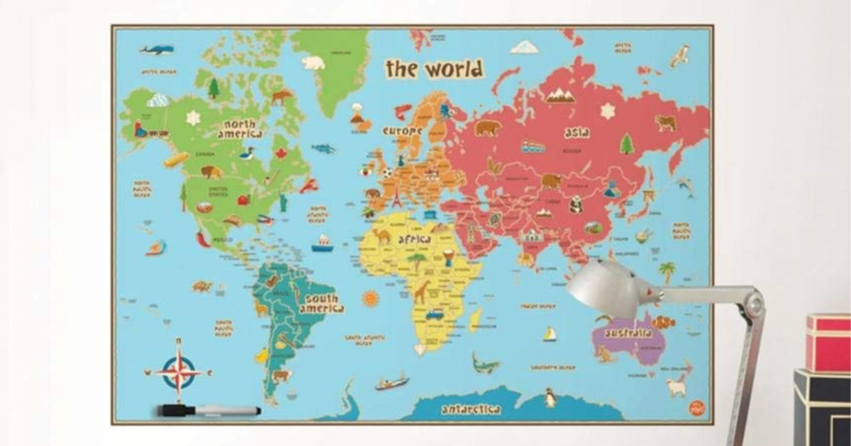 WallPops Kids Dry Erase World Map Decal in room