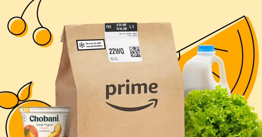 Amazon grocery bag with milk and yogurt