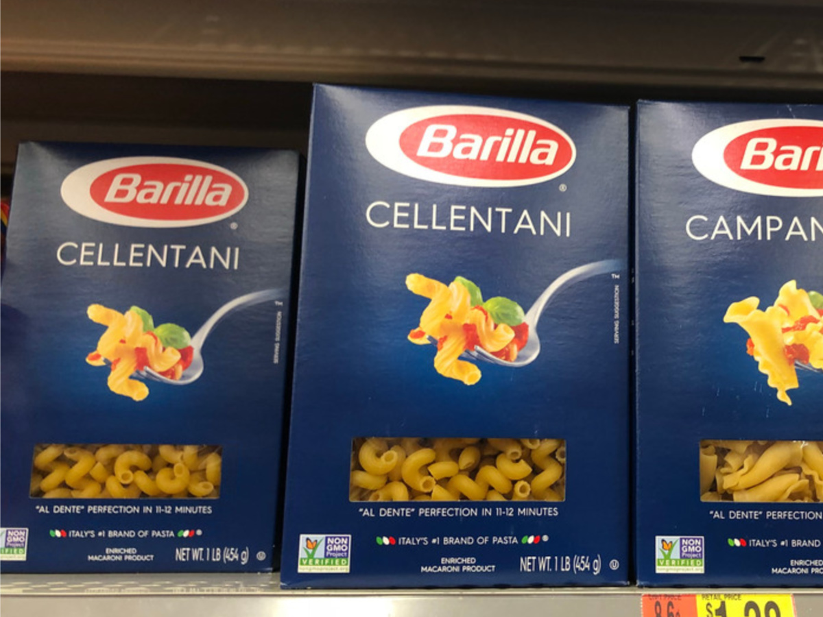 barilla cellentani pasta on store shelf