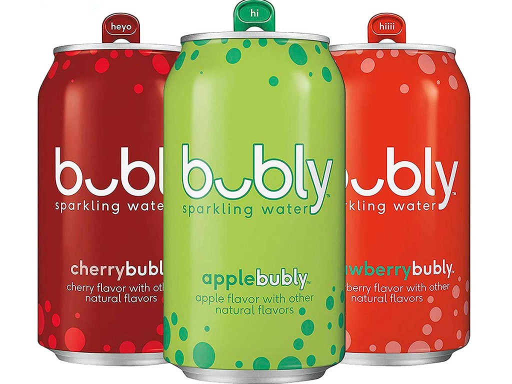 cherry, apple and strawberry bubly cans 