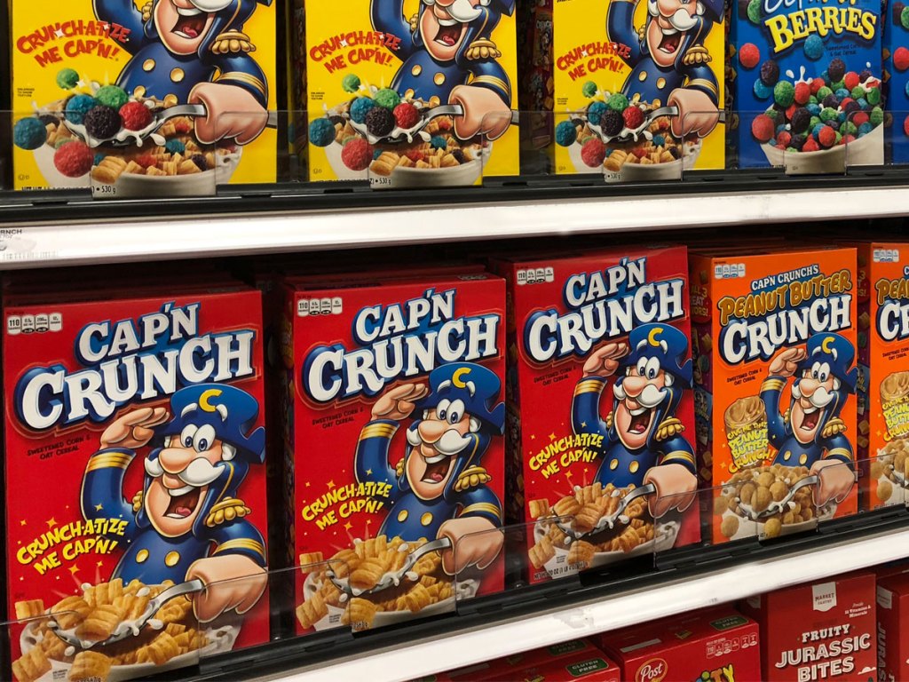 cap'n crunch on shelves in a store