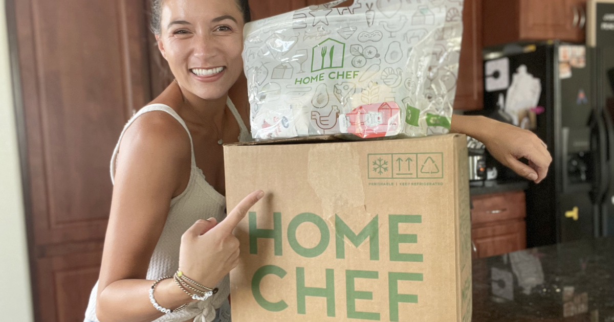 woman pointing to home chef box