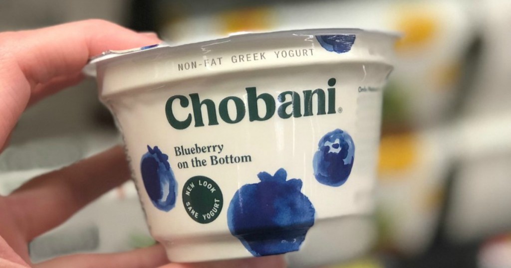 hand holding chobani yogurt