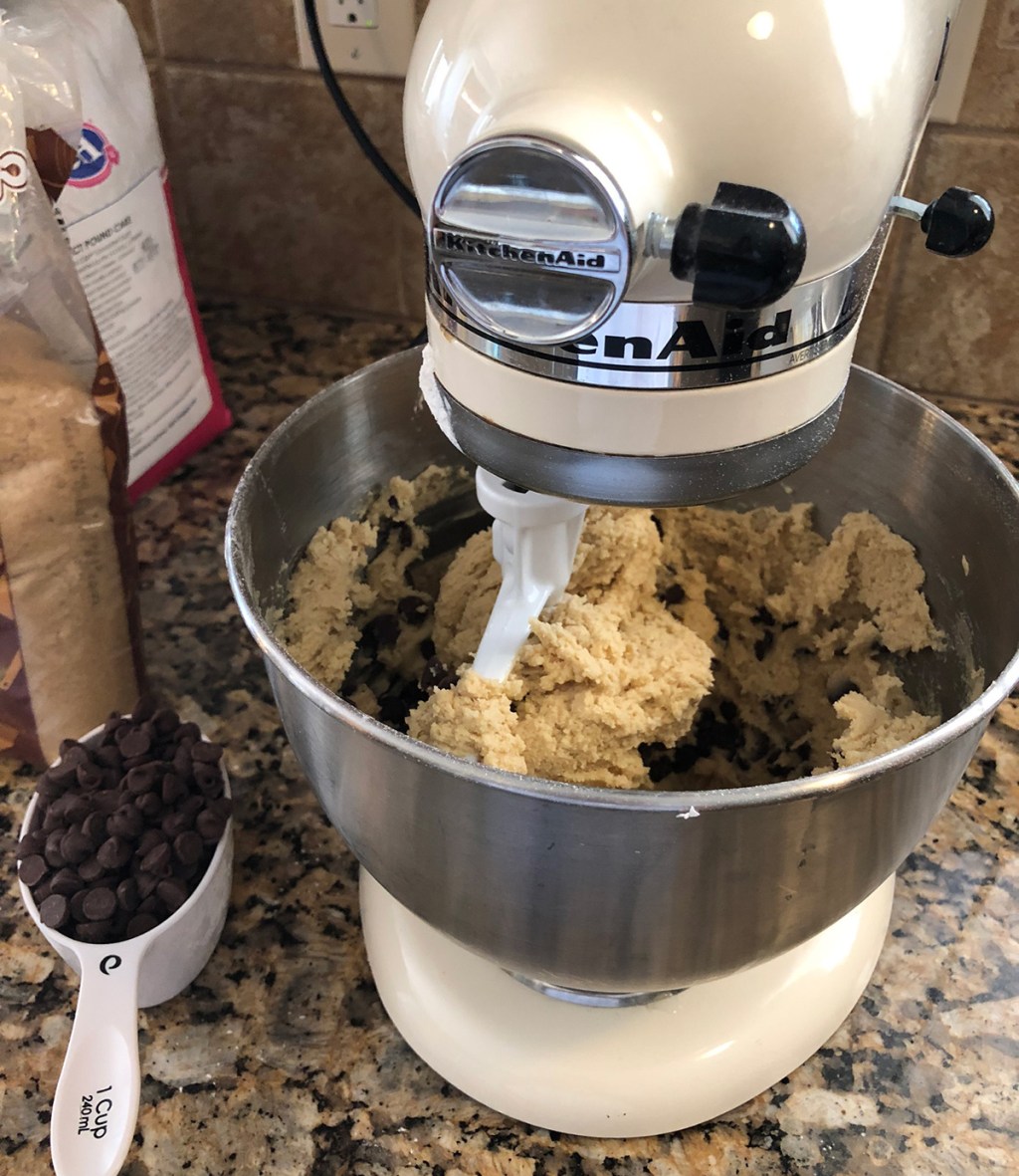 Kitchenaid mixer stirring cookie dough