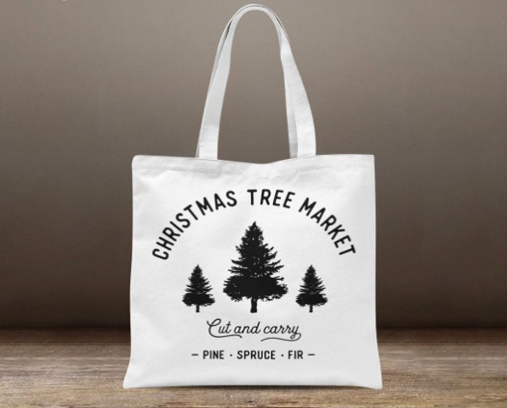 christmas tree market tote bags