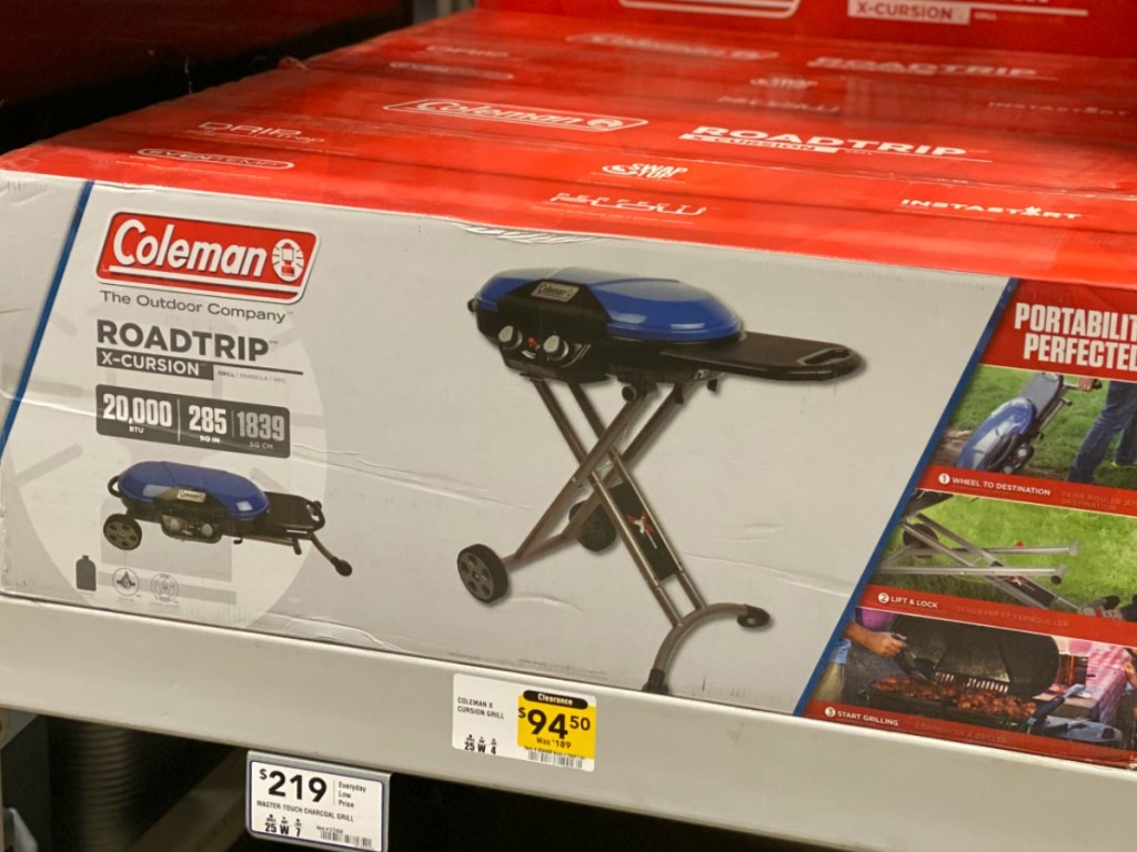 grill in box on store shelf with price tag