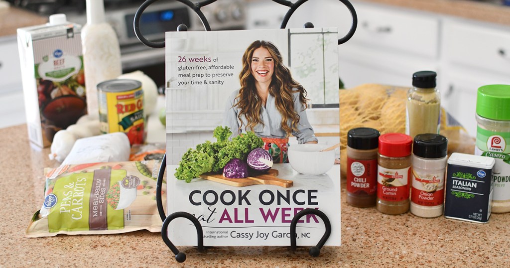 cook once eat all week cookbook on stand