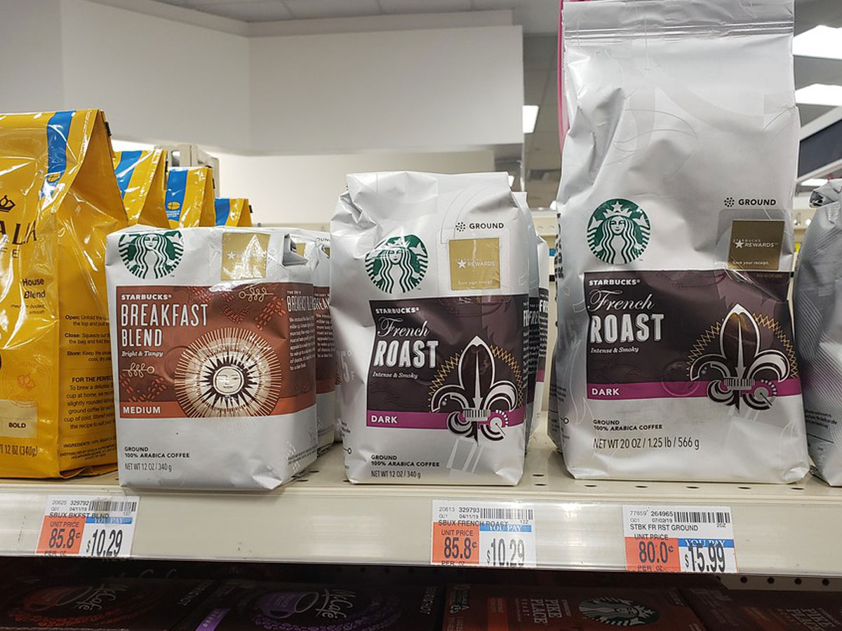 starbucks coffee ground or whole bean on shelf at cvs