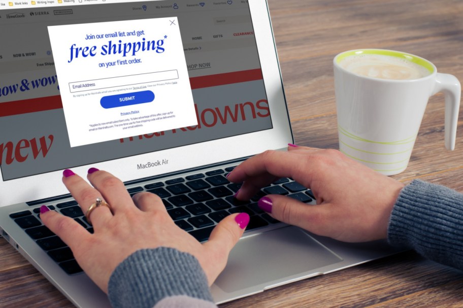 woman shopping online at Marshalls and scoring free shipping