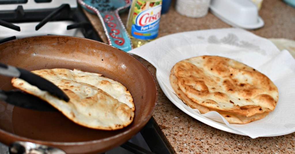 frying tortillas for mexican pizza