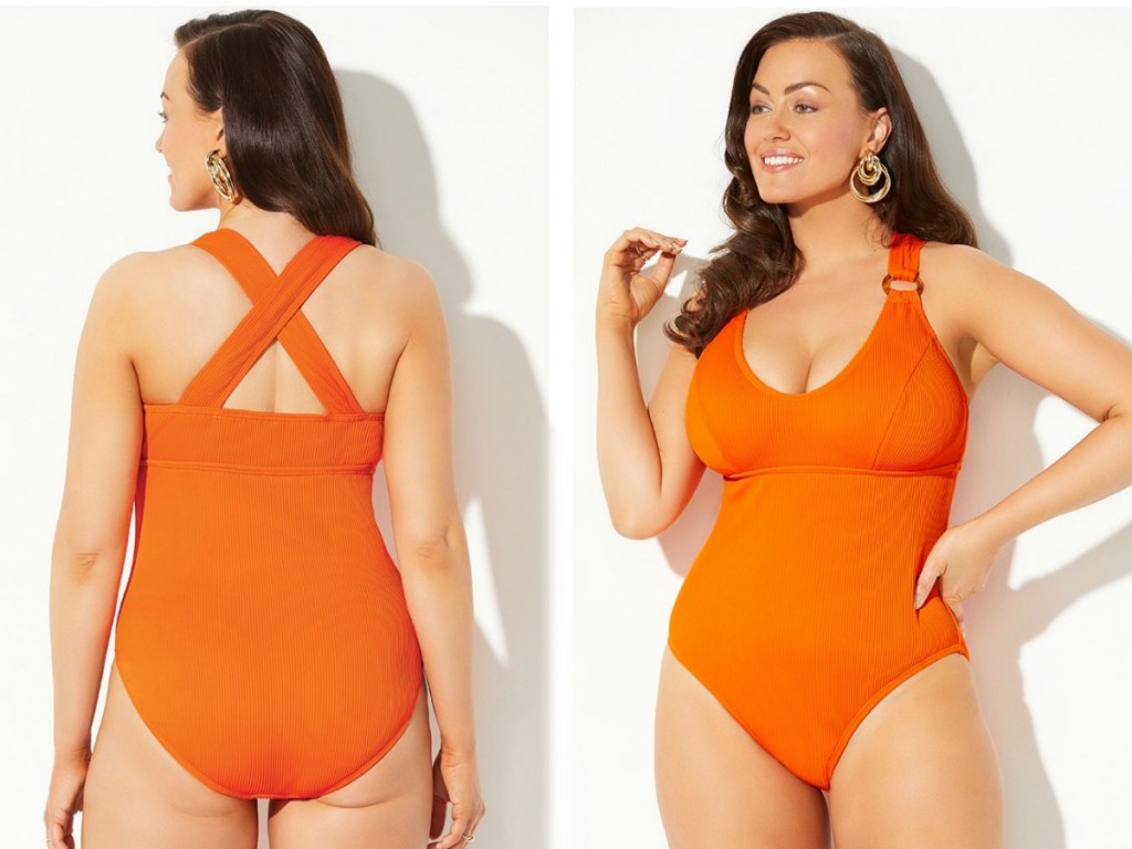 woman wearing orange swimsuit