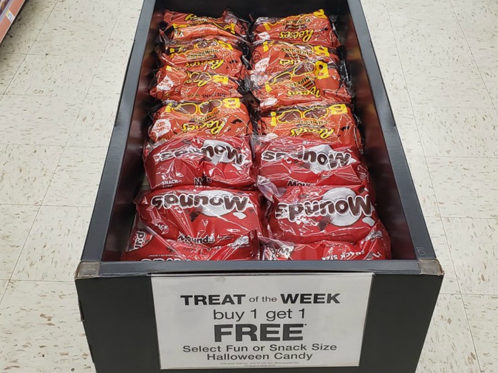 bin at store with bags of candy