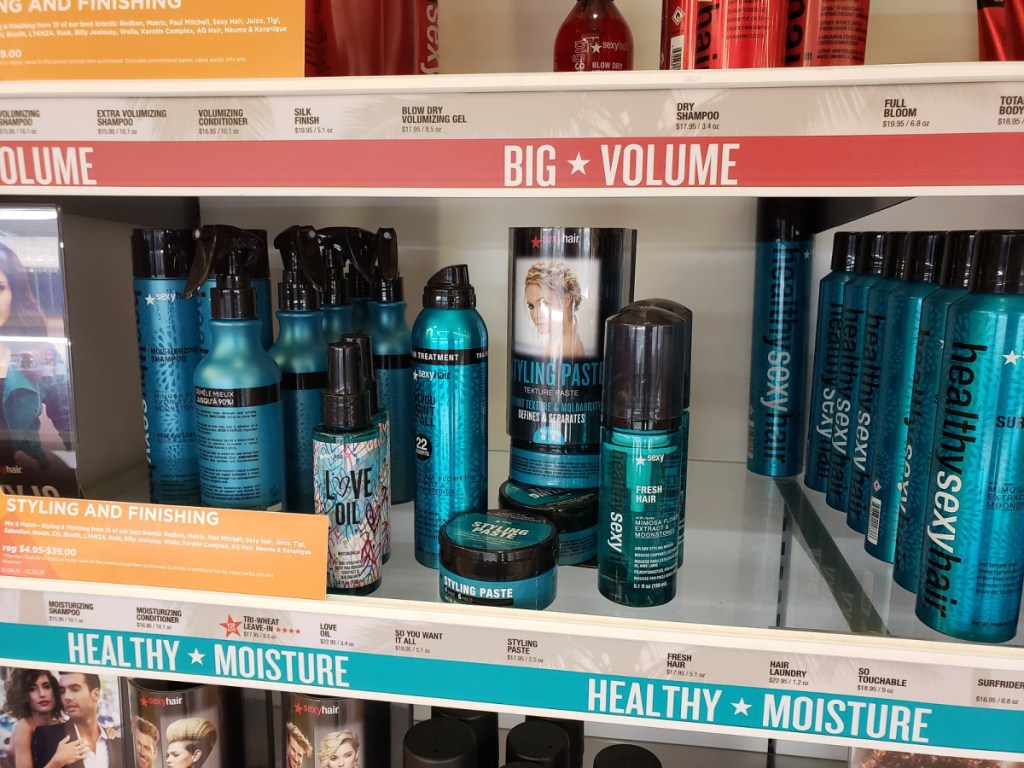 Healthy sexy hair items on store shelf