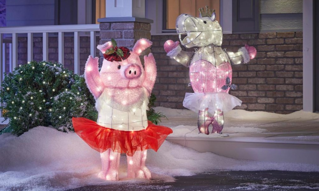 Dancing Pig and Hippo christmas decorations