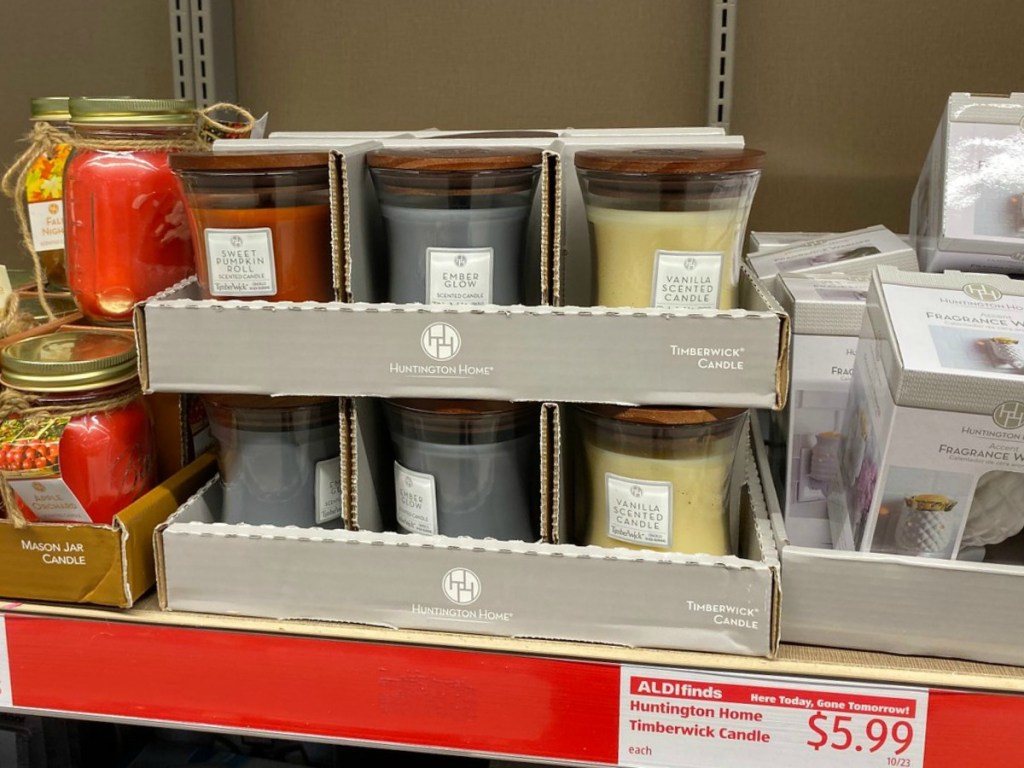 candles on store shelf with price tag