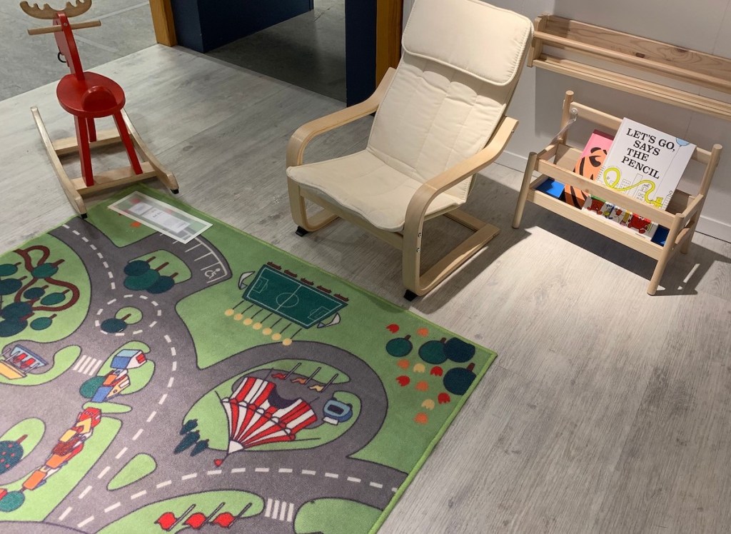 kids play area room at IKEA with roads map rug