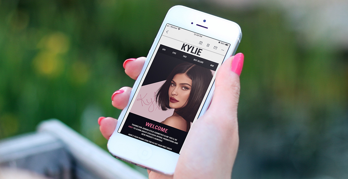 Kylie Cosmetics subscriber email on smartphone