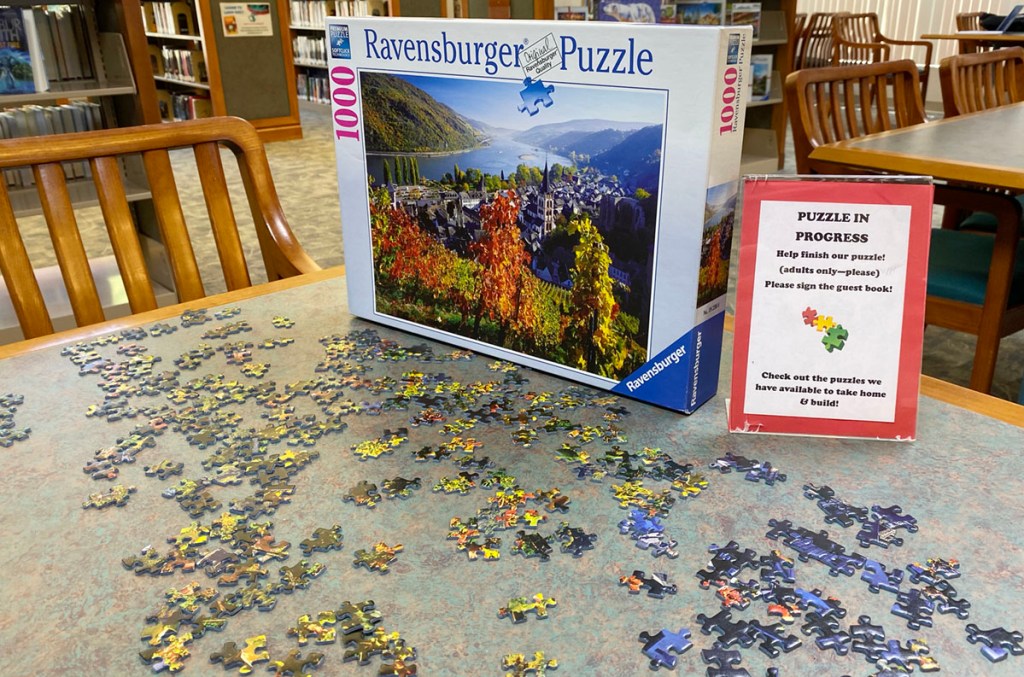 library puzzle on a table
